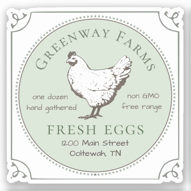 Sticker Baguette en vinyle OEUFS FRAIS avec HEN (Recto)