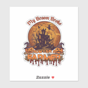 Sticker Balai Brisé Ferme Halloween Sorcière Maison Hantée