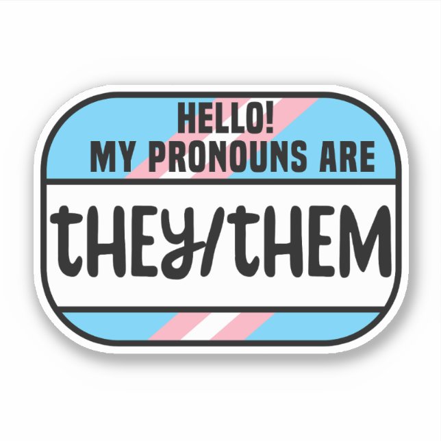 Sticker Balise de nom LGBT Pronononounes transgenres qu'il (Devant)