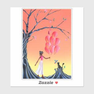 Sticker Ballerina mignonne et chat au coucher du soleil