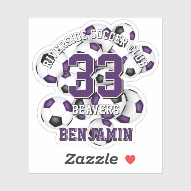 Sticker ballons de football noir violet nom de l'équipe (Feuille)