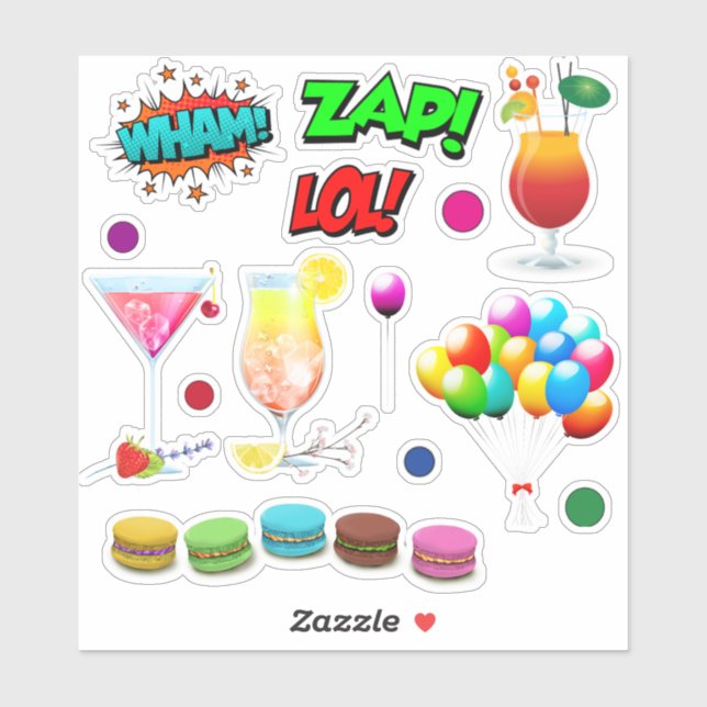 Sticker Ballons de nourriture de fête super héros dit (Feuille)