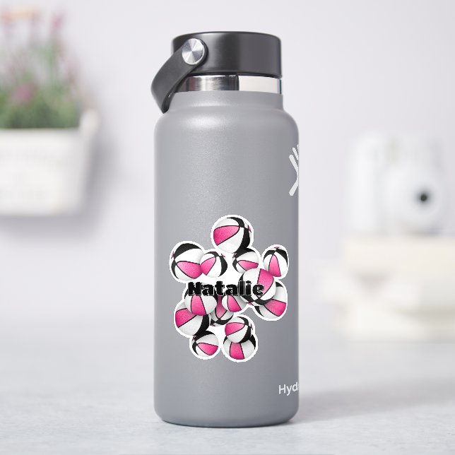 Sticker ballons noirs roses avec le nom du joueur (HydroFlask)