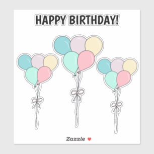 Sticker Balloons pastel mignons dessins animés joyeux anni