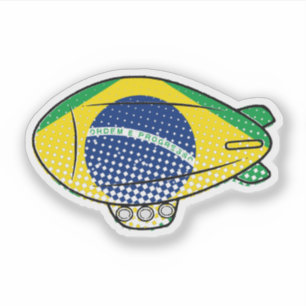 Sticker Ballotte Blimp Drapeau Brésilien Dans Ciel Bleu Cu