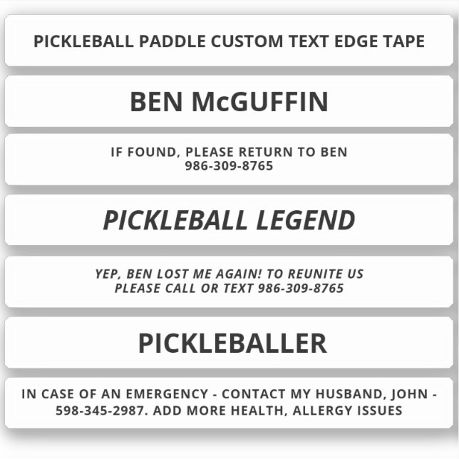 Sticker Bande Bord Pickleball Blanc Texte personnalisé ICE (Devant)