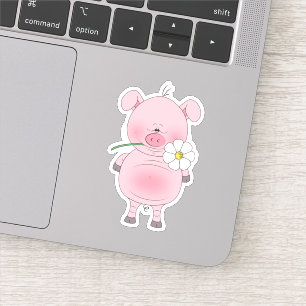 Sticker Bande dessinée rose gaie de porc