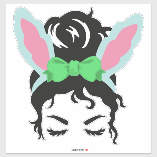Sticker Bande-tête de lapin de Pâques Messy Bun (Feuille)