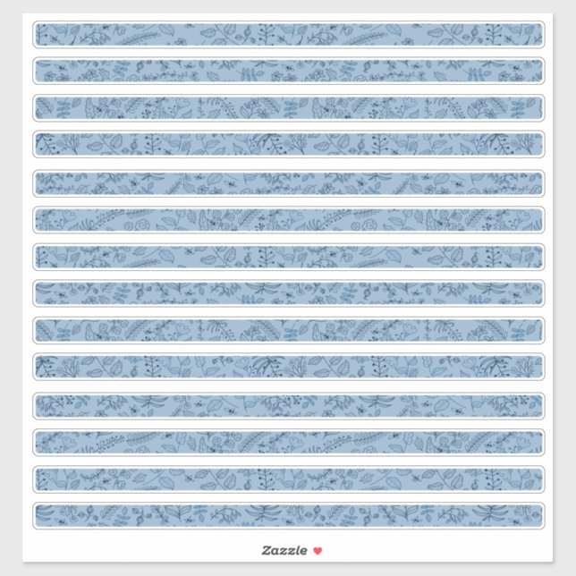 Sticker Bandes minces de fleurs Boho bleu classique  (Feuille)