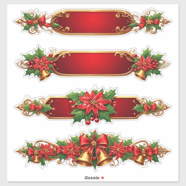 Sticker Bannières de Noël avec Poinsettias (Feuille)