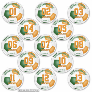 Sticker banquet vert orange soccer faveurs jeu de 13