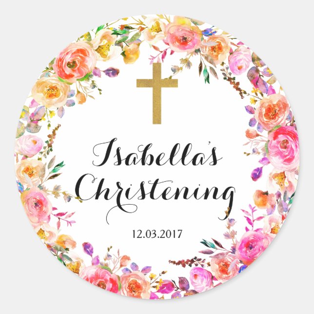 Sticker baptême Christening - Croix d'or (Devant)