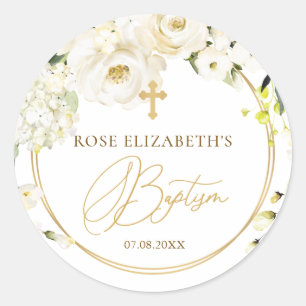 Sticker Baptême Croix Roses Blanches