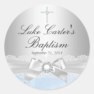 Sticker Baptême Dentelle Bleue & Croix