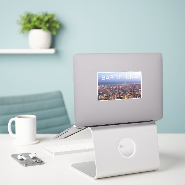 Sticker Barcelone Catalogne Sunset Skyline Espagne Citysca (Ordinateur portable sur le bureau)