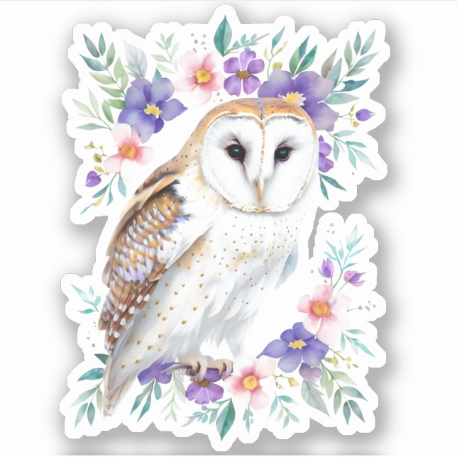 Sticker Barn Owl et Fleur sauvage Woodland Bird (Devant)