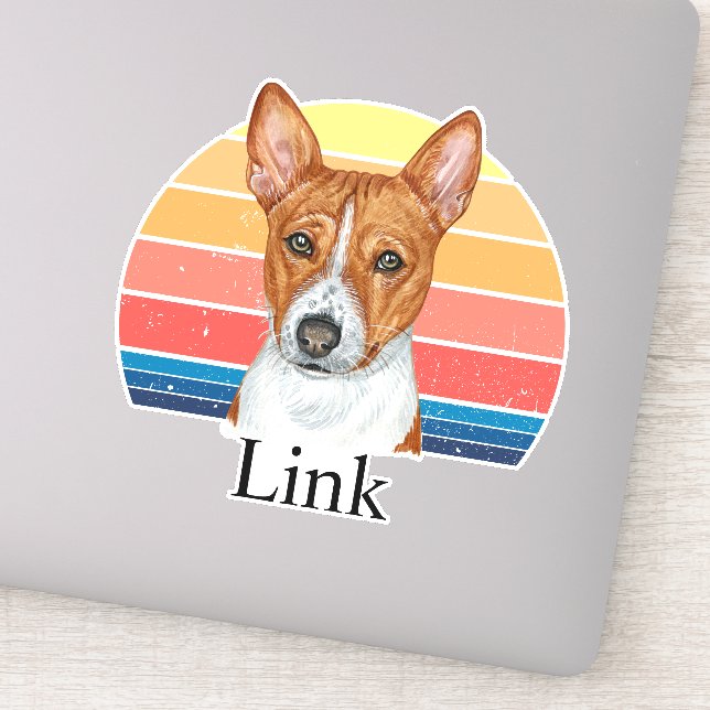 Sticker Basenji Retro Sunset Nom personnalisé (Détail)