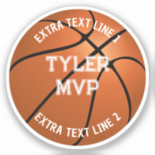 Sticker Basket-ball, Nom de l'enfant, MVP/Numéro, 2 lignes