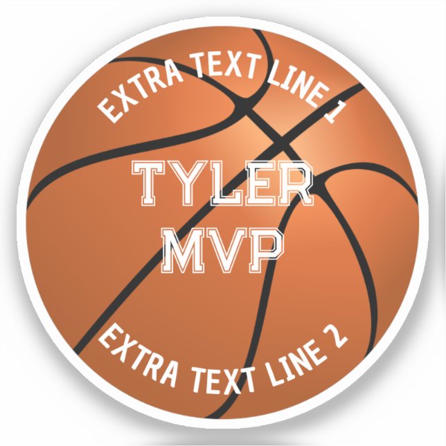 Sticker Basket-ball, Nom de l'enfant, MVP/Numéro, 2 lignes (Recto)