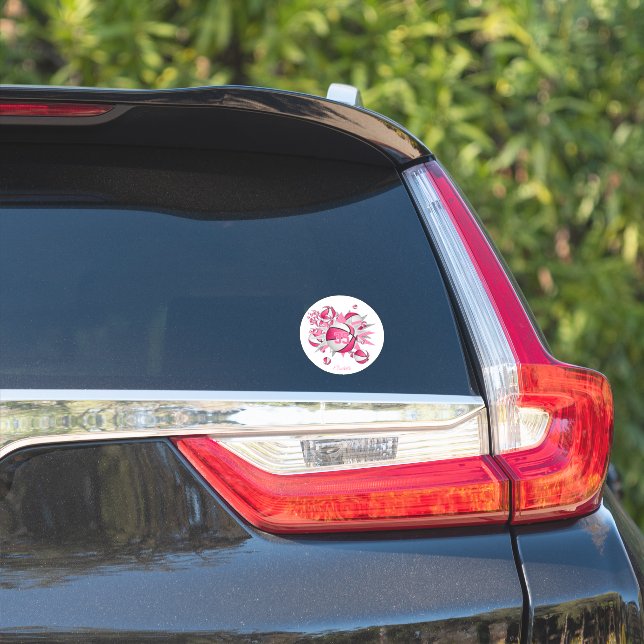 Sticker basketball rose étoiles nom de l'athlète (Côté voiture)