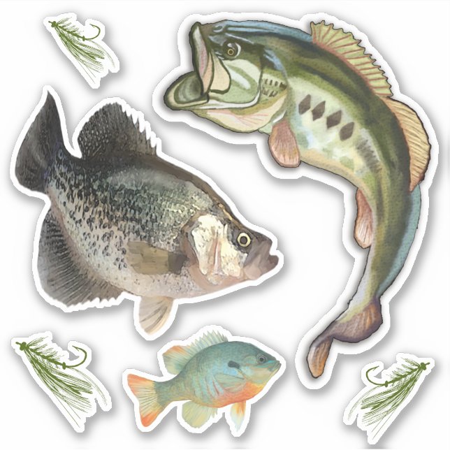 Sticker Basse de pêche Blue Gill Crappie Hooks (Devant)