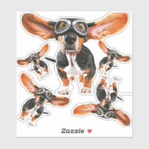 Sticker Basset Hound avec des lunettes d'oreilles et de