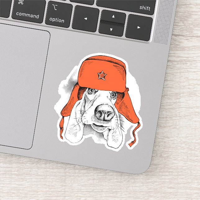 Sticker Basset Hound | Casquette rouge Ushanka (Détail)