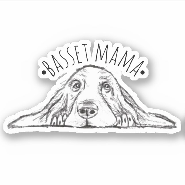 Sticker basset hound mama main dessinée noir blanc simple (Devant)