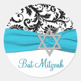 Sticker Bat mitzvah Damask bleu, blanc et noir