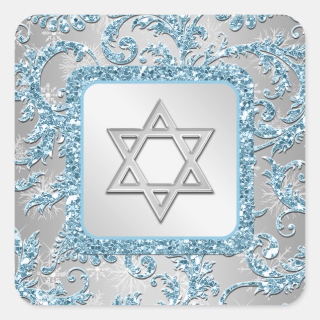 Sticker Bat mitzvah Damask Winter Wonderland 11 (Devant)