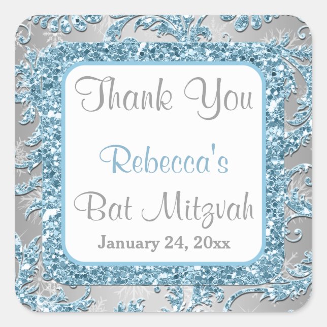 Sticker Bat mitzvah Damask Winter Wonderland 4 (Devant)
