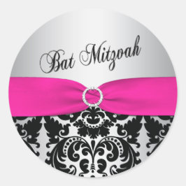 Sticker Bat mitzvah rose, argent et noir Damask