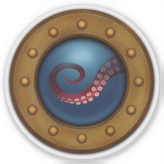 Sticker Bateau Porthol Avec Monster De Mer Tentacle Steamp (Devant)