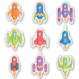 Sticker Bateaux à fusée colorés