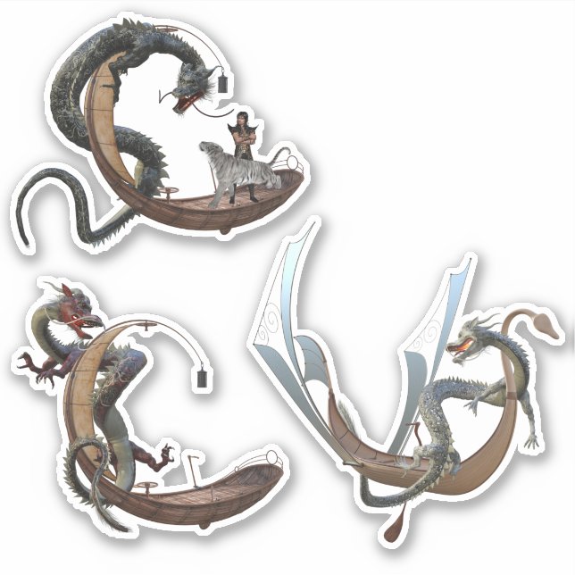 Sticker Bateaux Volants du Serpent Dragon Chinois de l'Est (Devant)