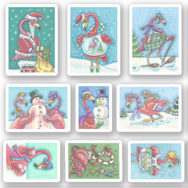 STICKER BÂTIMENTS DE NOËL EN FLAMANT ROSE ROSE AMUSANT (Devant)