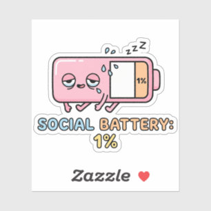 Sticker Batterie sociale Kawaii 1% Énergie d'introverti dr