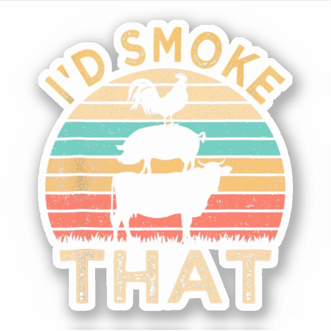 Sticker Bbq amusant Je fumerais ce barbecue Retro Grilling (Devant)