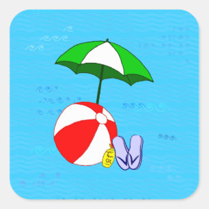 Sticker Beach Ball Pool Parapluie Blue Waves