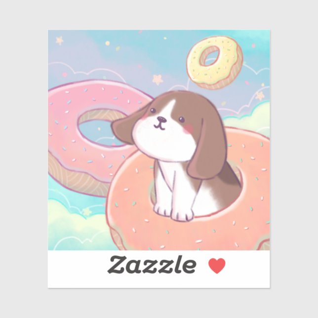 Sticker Beagle et beignets (Feuille)