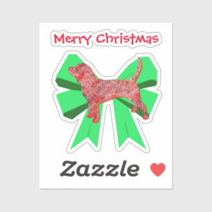 Sticker Beagle Hound Chien rouge et Bow vert Noël