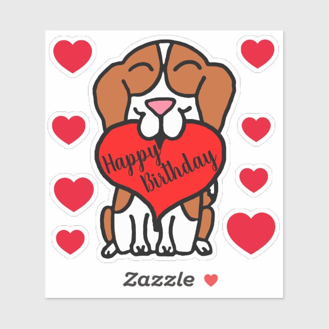 Sticker Beagle Joyeux Coeurs d'anniversaire (Feuille)