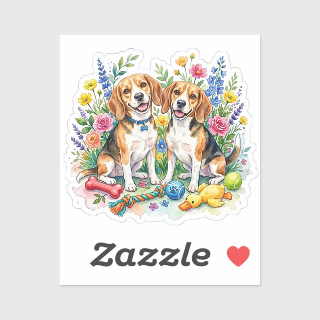 Sticker Beagles aquarelle mignons (Feuille)