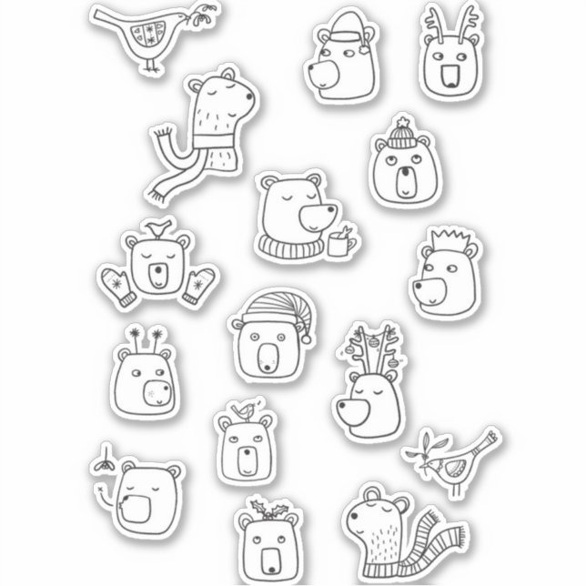 Sticker Bears Joli Vacances d'hiver Ligne Art (Devant)