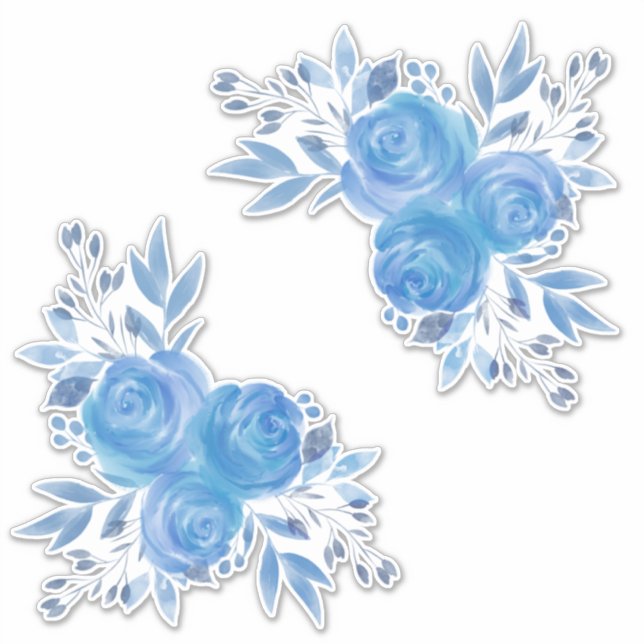 Sticker Beau Aquarelle Roses Bleus (Devant)