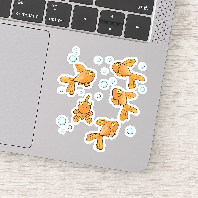 Sticker Beau caricature orange poisson rouge avec bulles b (Détail)