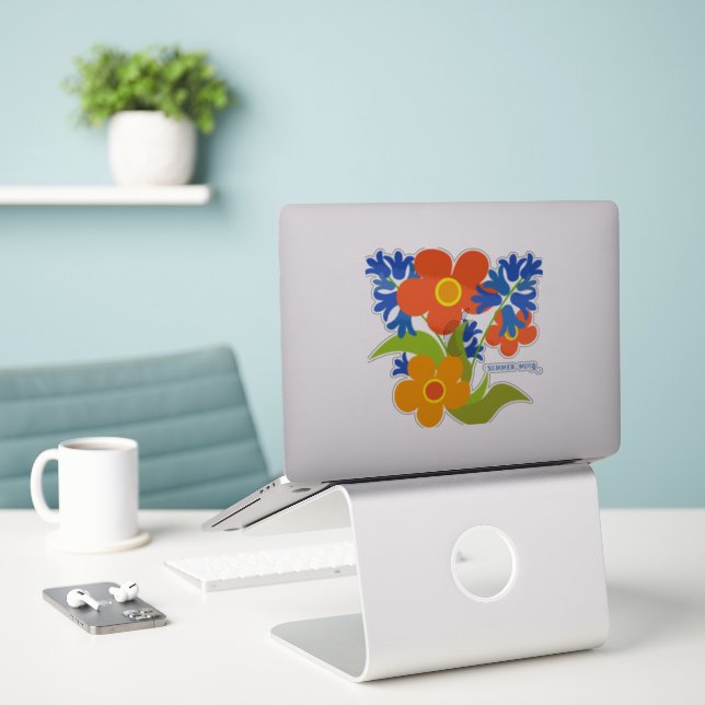 Sticker Beau design floral simple été (Ordinateur portable sur le bureau)