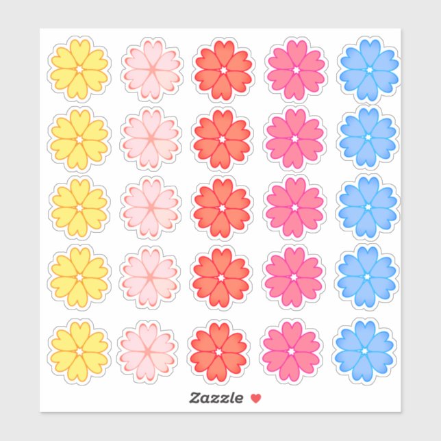 Sticker Beau ensemble de fleurs cardiaques multicolores (Feuille)