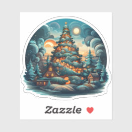 Sticker Beau sapin de Noël en forêt Joyeux vacances