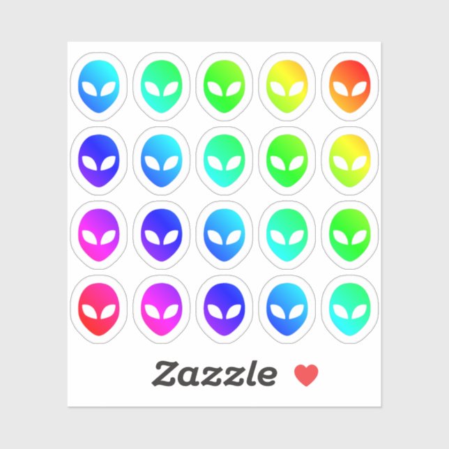 Sticker Beaucoup De Têtes Aliens Colorées De Petites Forme (Feuille)